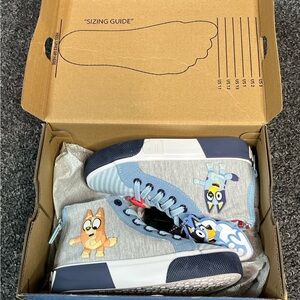 Gray and Blue High-Top Sneakers with Cartoon Design